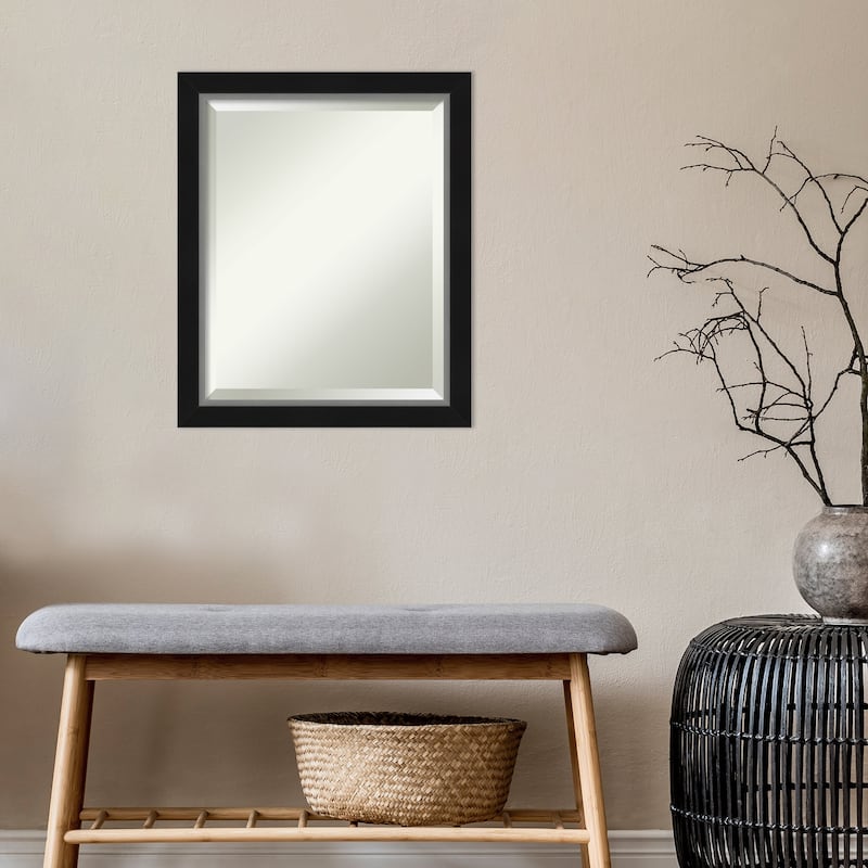 Beveled Bathroom Wall Mirror - Eva Black Silver Narrow Frame