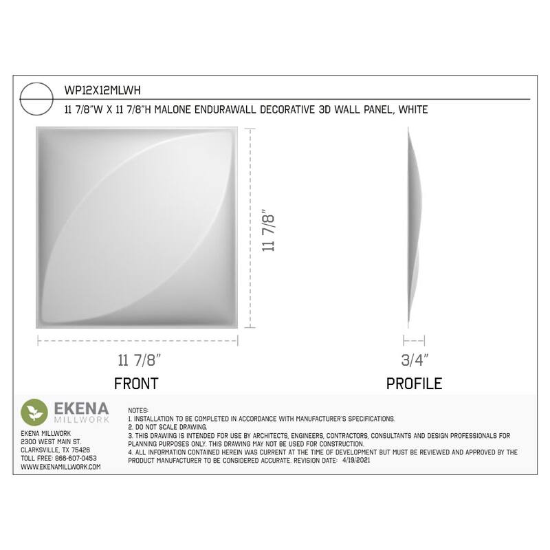 11 7/8"W x 11 7/8"H Malone EnduraWall Decorative 3D Wall Panel