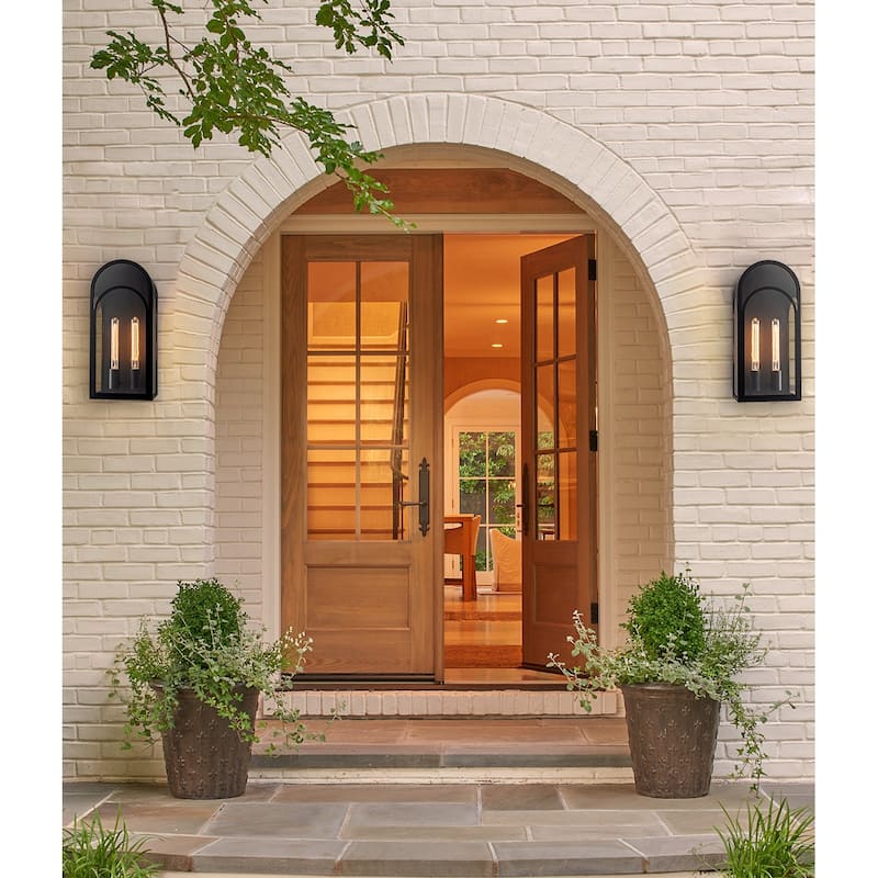 20 inch Large Outdoor Wall Lantern with Clear Glass - Black