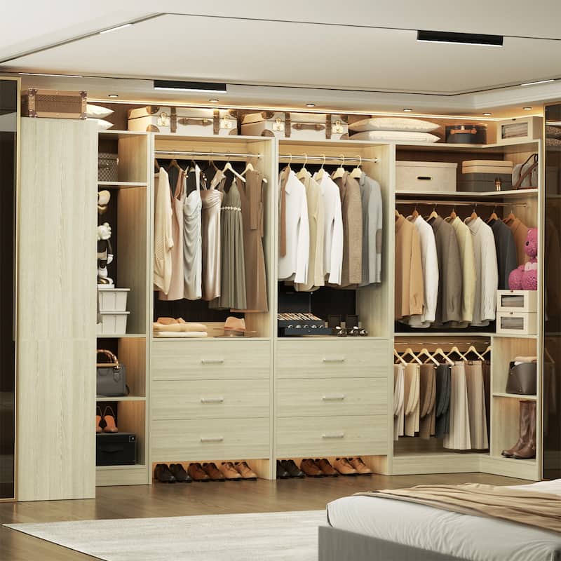 Cimly Set of 4 Closet Organizer with Drawers, U Shaped Freestanding Closet System