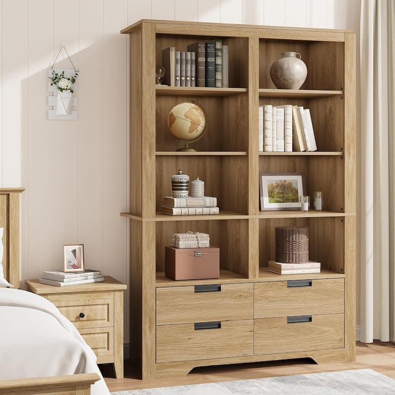 72 in Tall Bookcase, Freestanding Display Storage Bookshelves with Storage - Brown