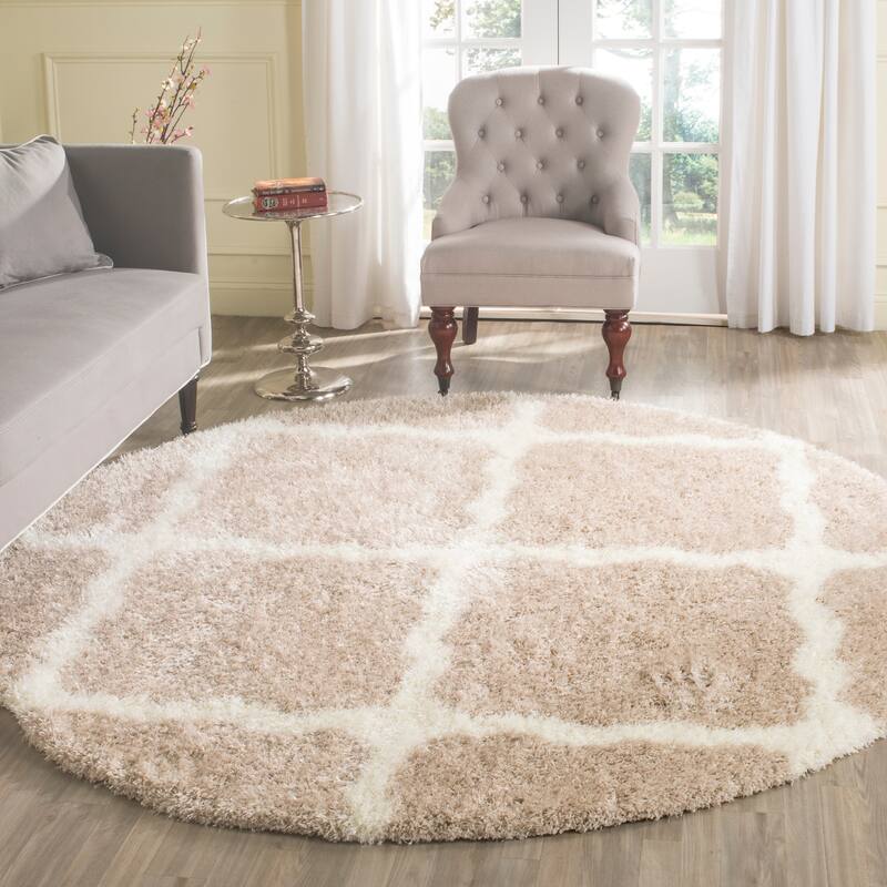 SAFAVIEH Montreal Shag Marcelle 2-inch Thick Rug - 6'7" Round - Beige/Ivory