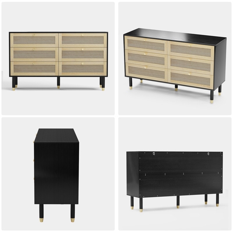 Black Rattan Dresser 6 Drawers Wicker Drawer Chest - Bed Bath & Beyond -  38317908