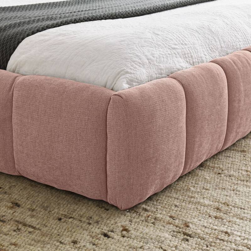 Modern Queen Size Upholstered Bed Frame with Soft Chenille Fabric & Sturdy Platform, Headboard Included