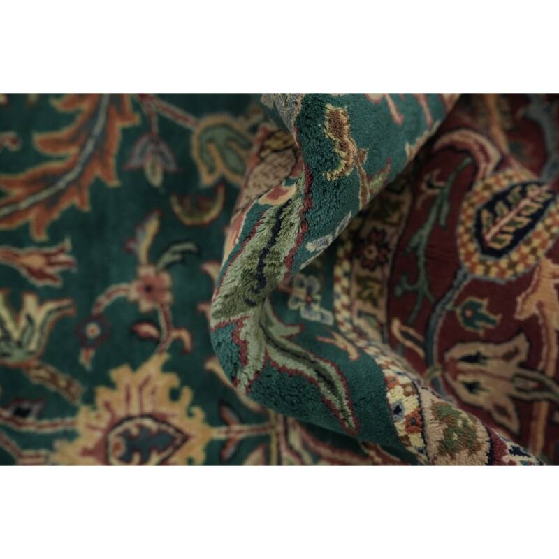 Hand Knotted Oriental 100% Wool Carpet Traditional All-Over Green Kashan Area Rug - 8' 11'' X 6' 1''