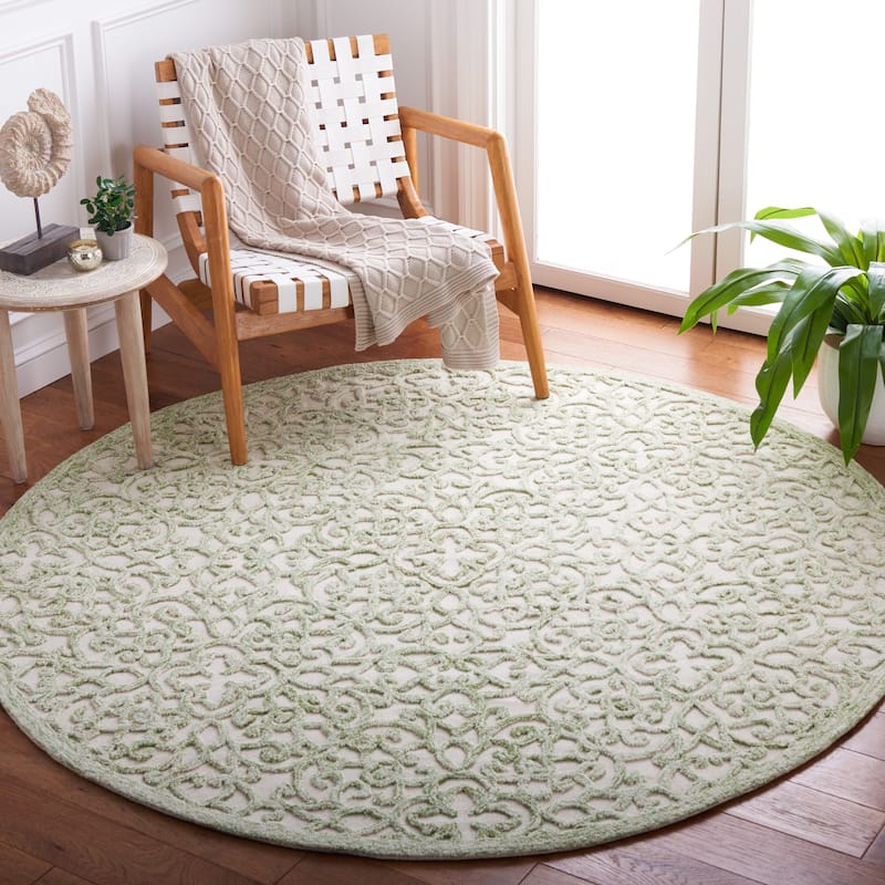 SAFAVIEH Handmade Trace Megane Modern Wool Rug - 6' Round - Ivory/Green