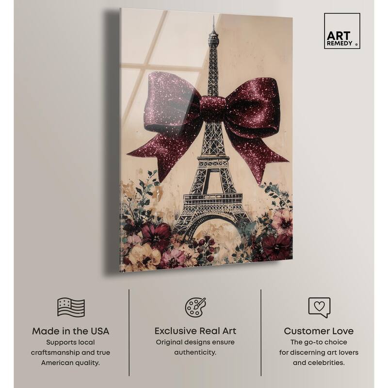 Sparkling Bow Eiffel Tower Acrylic by Art Remedy, Ready to Hang