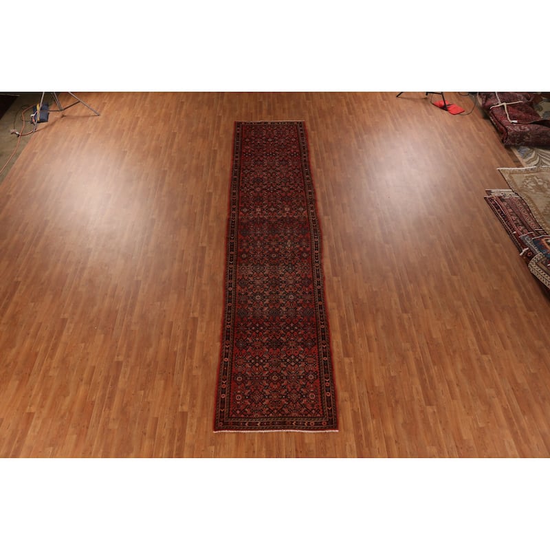 Hand Knotted Oriental 100% Wool Carpet Traditional All-Over Oranges & Rust Hossainabad Runner Rug - 16' 4'' X 3' 6''