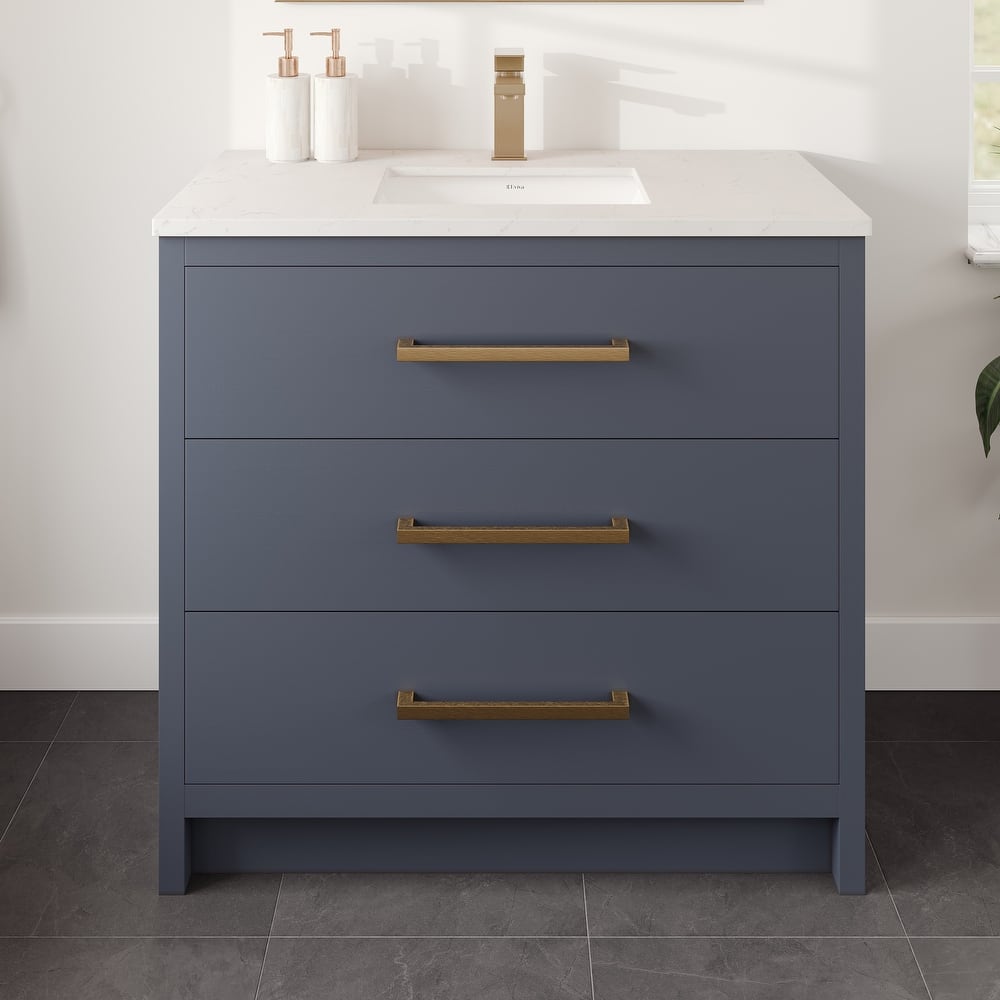 Eviva Curio Bath Vanity with WH Carrara Quartz Top and Undermount Sink