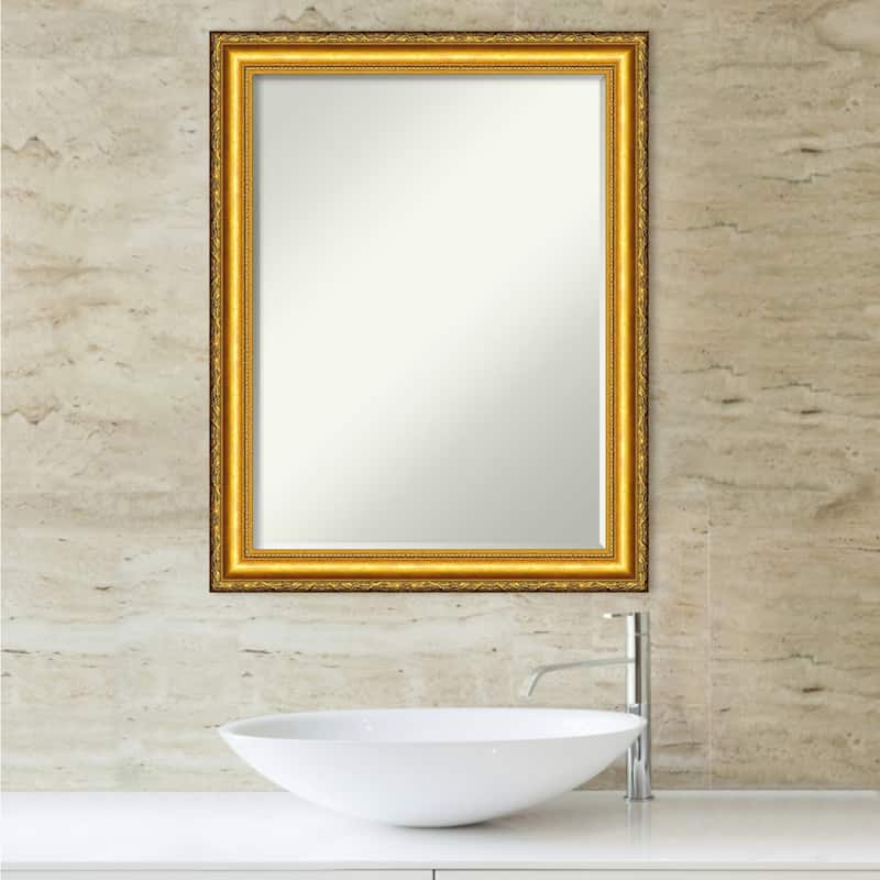 Petite Bevel Wood Bathroom Wall Mirror - Colonial Embossed Gold Frame - Colonial Embossed Gold - 22 x 28 in