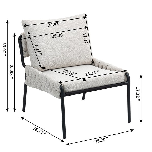 dimension image slide 0 of 2, Modern Chair with Braided Upholstery and Metal Frame, Comfortable Armchair, Soft Cushioned Seat and Backrest