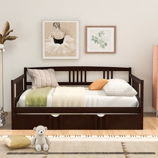 Versatile Full Size Wooden Daybed with Twin Size Trundle, Espresso