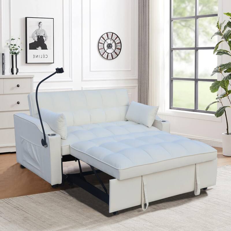 Velvet 3 in1 Loveseat Convertible Pull-out Sleeper Sofa Bed Adjustable Backrest Futon Sofa with Pillows, Pockets