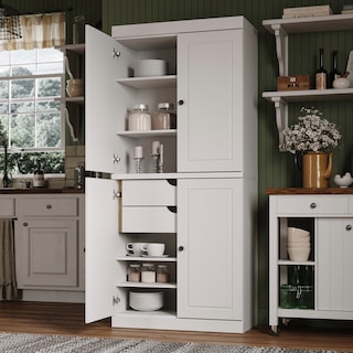 Palace Imports 100% Solid Wood Pantry Cabinet with Frosted, Clear Glass or Solid Doors, 2-Drawers and Adjustable Shelves