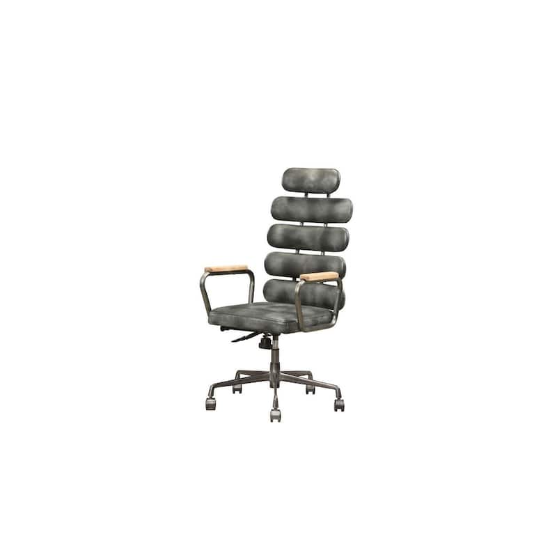 Executive Office Chair - Leather Top Grain, Adjustable Height, Swivel Desk Chair, Black