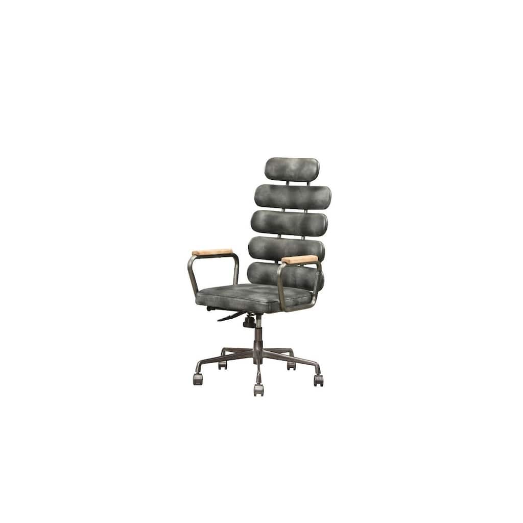 Executive Office Chair - Leather Top Grain, Adjustable Height, Swivel Desk Chair, Black