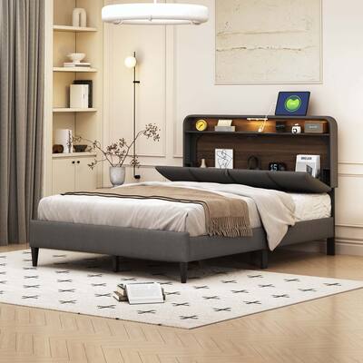 Full size Platform Bed with Sensor Light and USB Ports