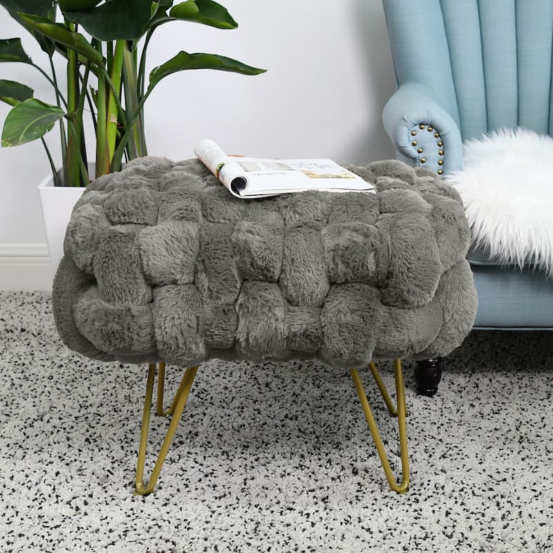 Soft Fauxfur Pouf Stool Ottoman Fuzzy Entryway Bench Seat 27"x20"x19"