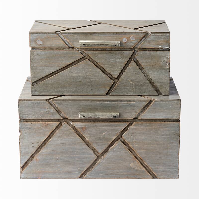 Niobe (Set of 2) 16L x 11W Gray Wooden Nesting Boxes - 16.0L x 10.8W x 8.3H