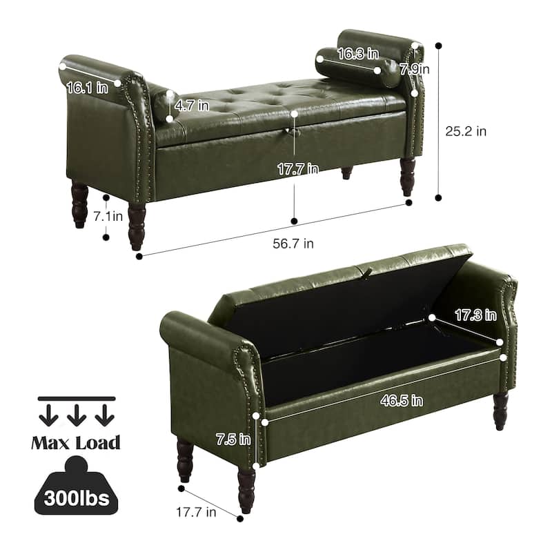 HOMYKA Storage Ottoman Bench with Rolled Arm