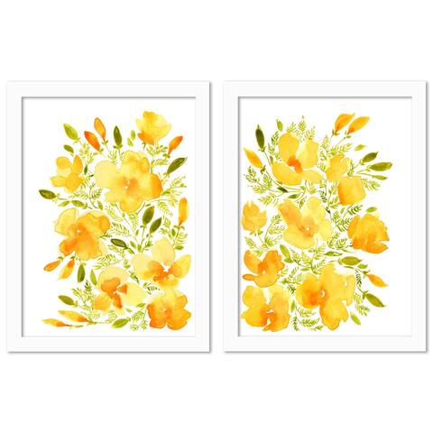 Yellow Bohemian Poppies 2 Piece White Framed Print Wall Art Set