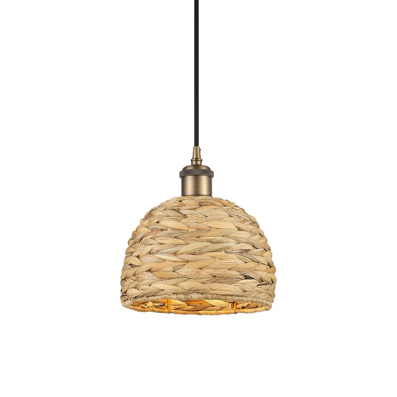 Innovations Lighting 516-1P-9-8 Woven Rattan Pendant Woven Rattan 8" - Brushed Brass / Natural