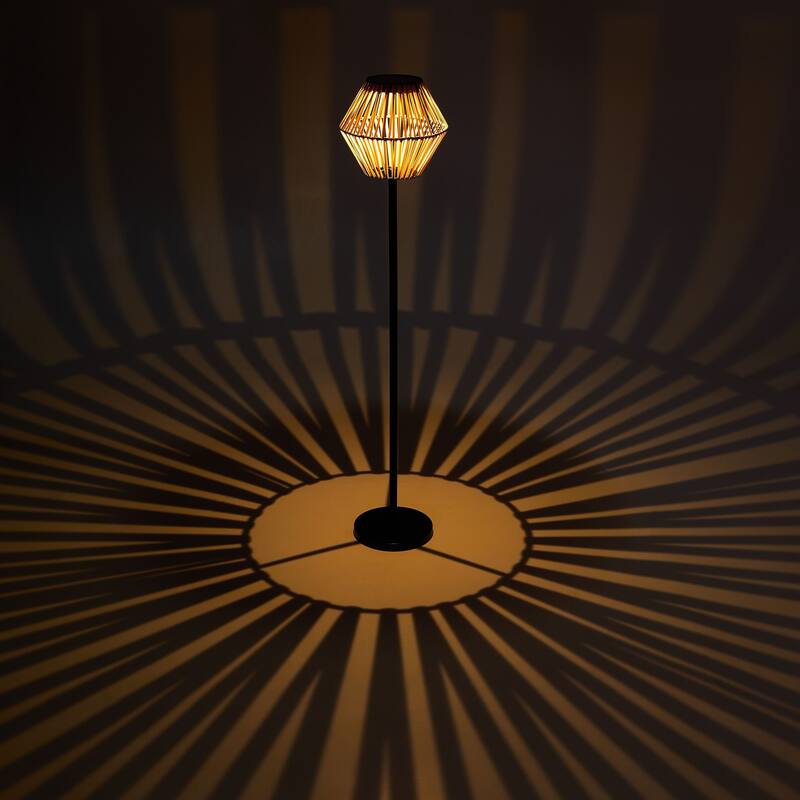 47 Inch Outdoor Solar Powered Rattan Floor Lamp Waterproof LED Light