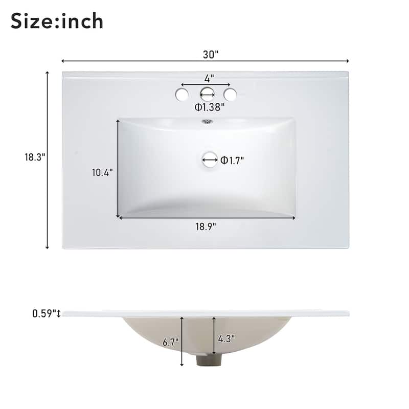 30" Bathroom Vanity with Single Sink, Combo Cabinet Undermount Sink