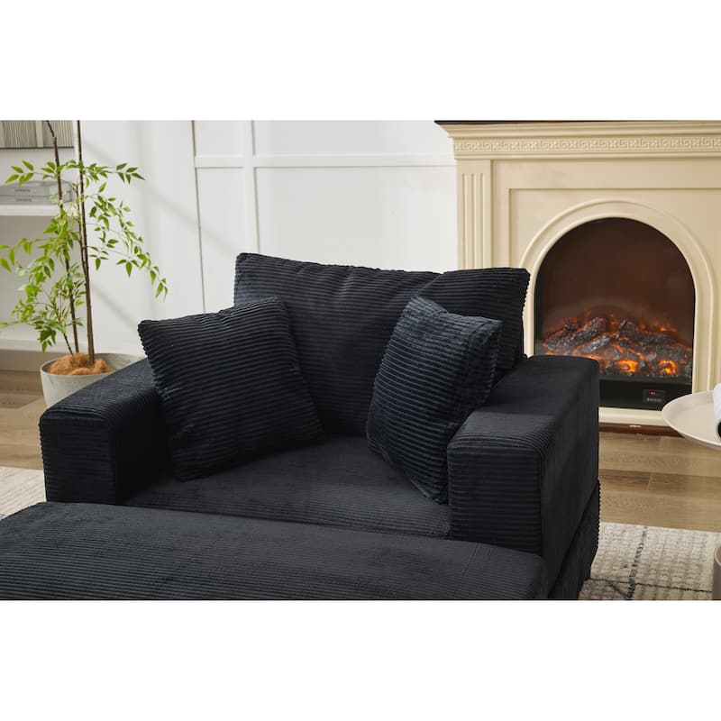 Chaise Lounge Chair with Removable Ottoman, Modern Accent Armchair Corduroy Sleeper Sofa Chair with Pillows for Living Room