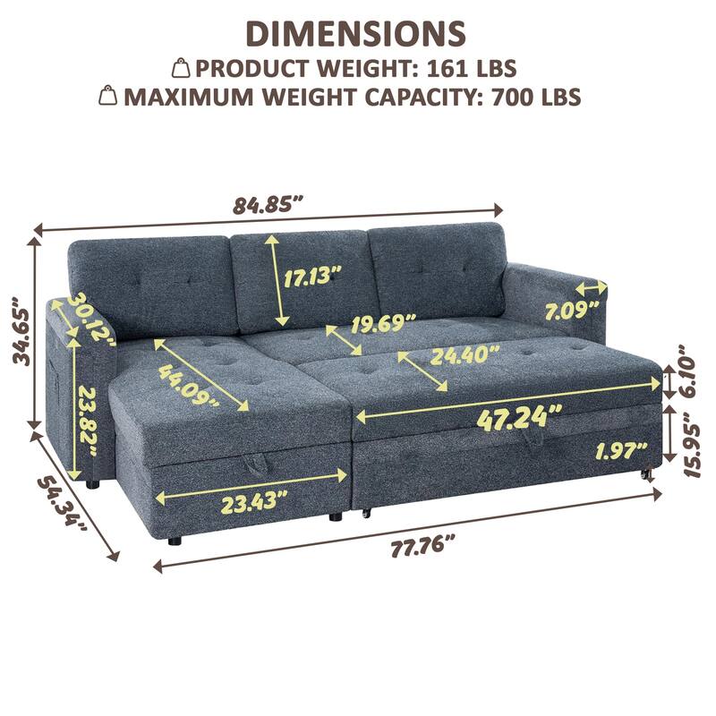 Reversible Sectional Sleeper Sofa with Storage Chaise & Pull-Out Bed