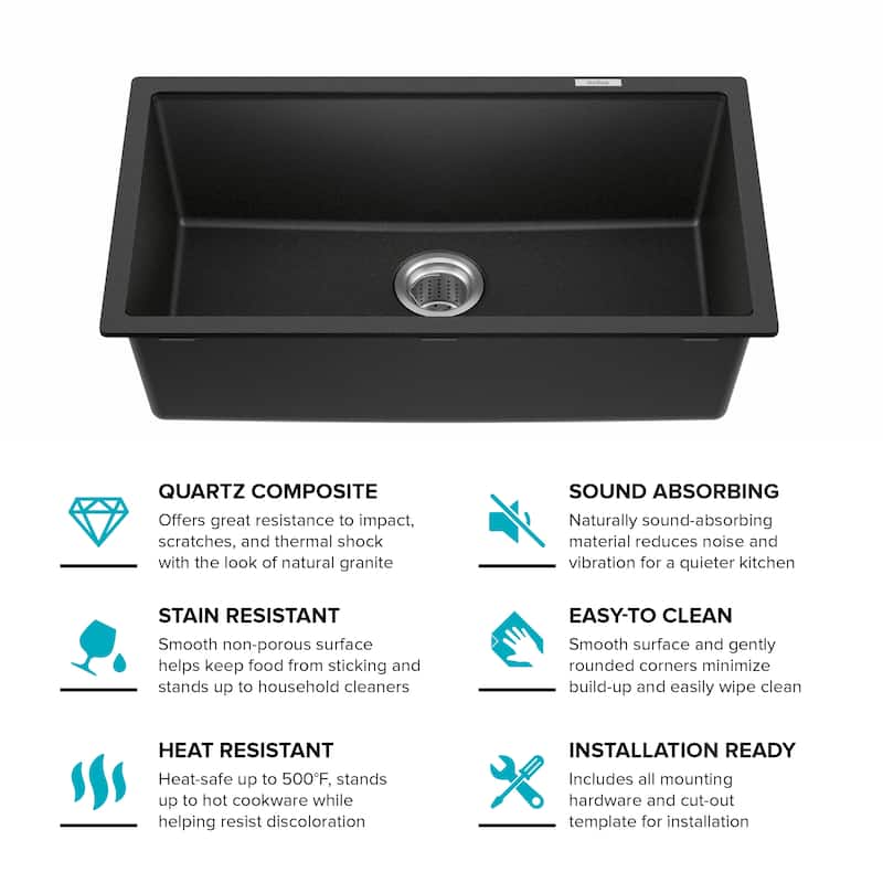 KRAUS Granite Black Onyx 31 inch 1-Bowl Undermount Kitchen Sink
