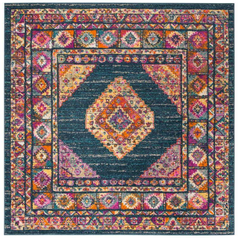 SAFAVIEH Madison Matxalen Vintage Boho Oriental Rug - 6'7" Square - Blue/Fuchsia - Square