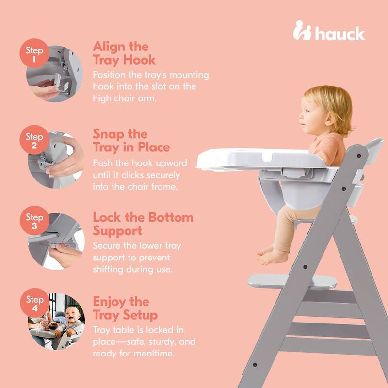 hauck Alpha+/Beta+ High Chair Tray Table, White & Deluxe Seat Cushion Pad, Grey - 5.17