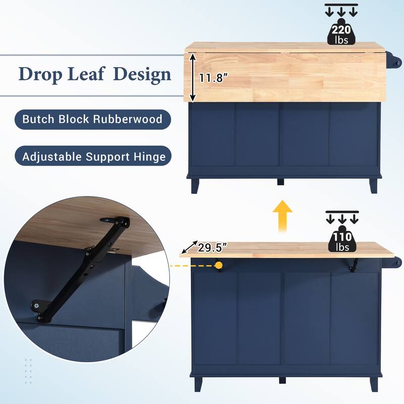 TOPMAX Kitchen Island Set with Drop Leaf and 2 Seatings, Dining Table Set with Adjustable Shelf, Drawers and Towel Rack