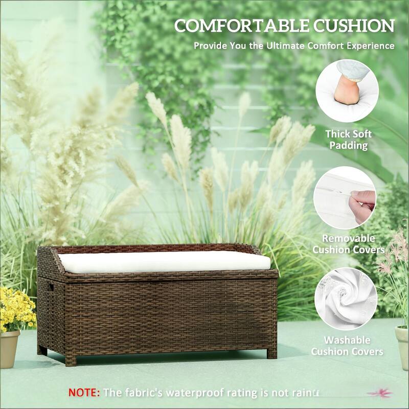 GDFStudio Outdoor Leontine Aluminum PE Rattan 2-in-1 Storage Bench