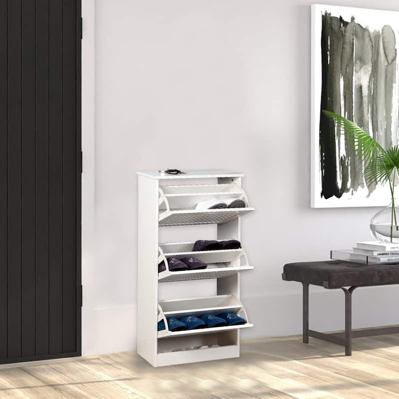 11 inch White Wooden Shoe Cabinet for Entryway - White