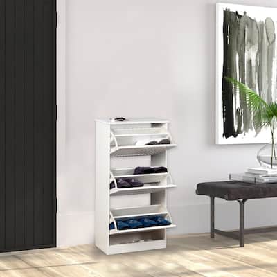 11 inch White Wooden Shoe Cabinet for Entryway