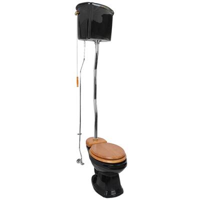 Overhead High Tank Pull Chain Toilet Black China Finish Elongated Toilet Bowl Renovators Supply