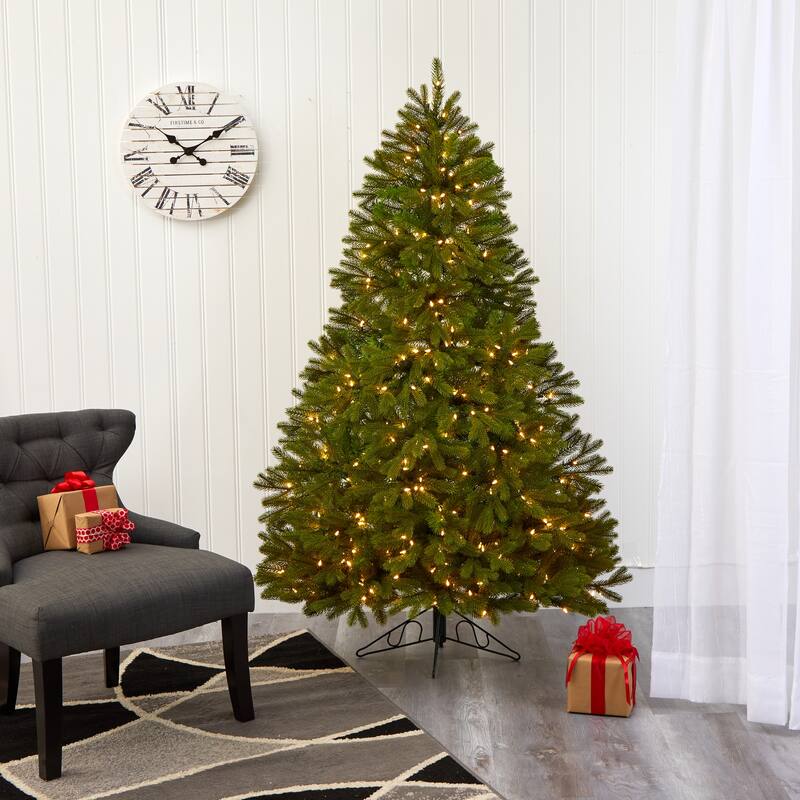 6' Cambridge Spruce Flat Back Christmas Tree with 350 LED Lights - Green