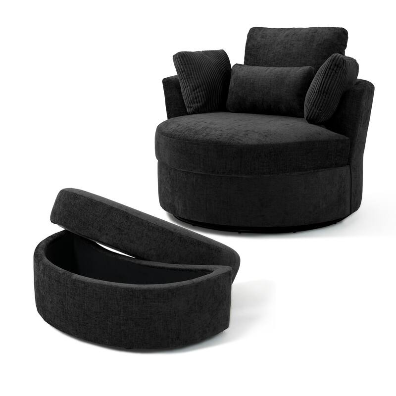 41" W Oversized Accent Barrel Swivel Chair with Moon Storage Ottoman