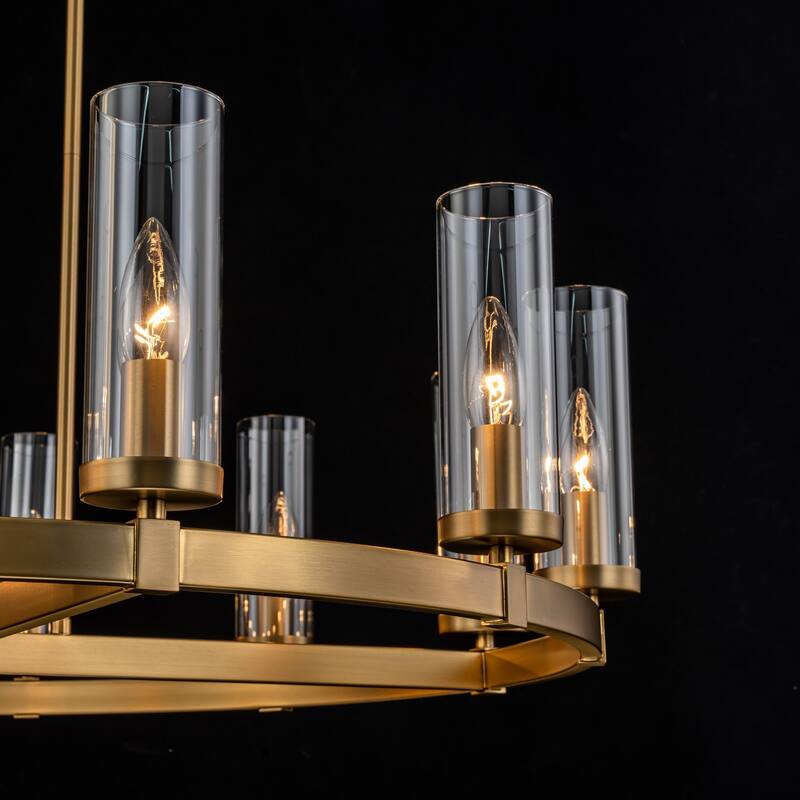 12-Light Mid-Century Modern Gold/Black Clear Glass Large Wagon Wheel Chandelier for Dining Room/ Living Room - N/A-Brass