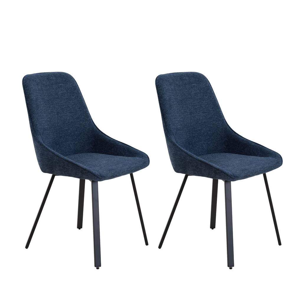 Modern Upholstered Dining Chairs Set of 2, Adjustable Kitchen Chairs, Accent Chair with Soft Seat Backrest and Metal Legs,Blue