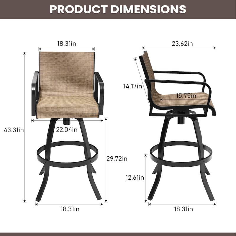 Pellebant Outdoor Aluminum Swivel Barstool Patio Bar Stools with Sunbrella Fabric - 18.31"Lx18.31"Wx43.31"H