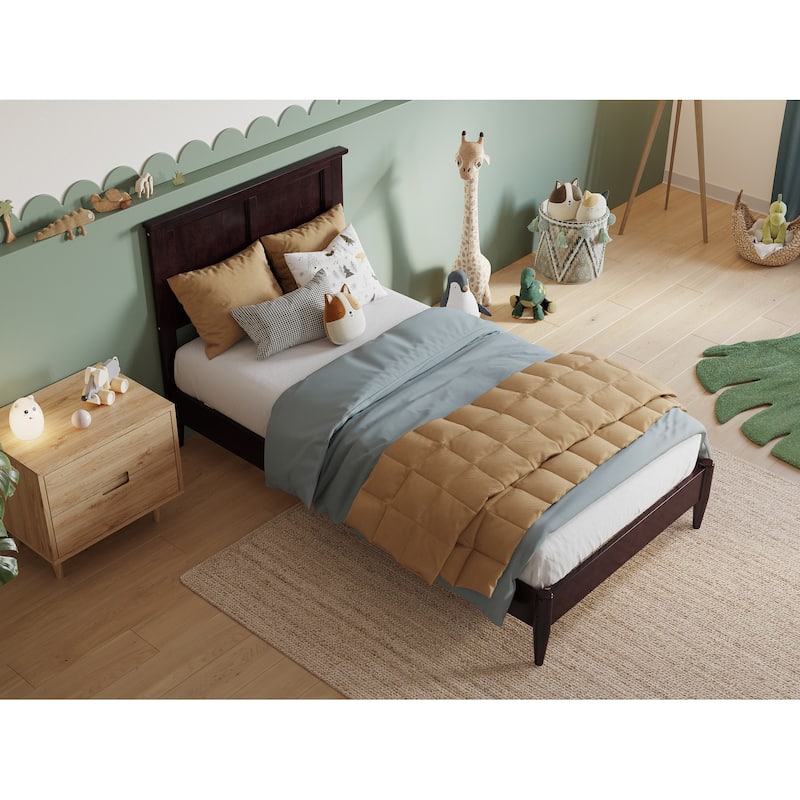 Solid Wood Low Profile Platform Bed - Twin Size Bed Frame, Espresso Finish