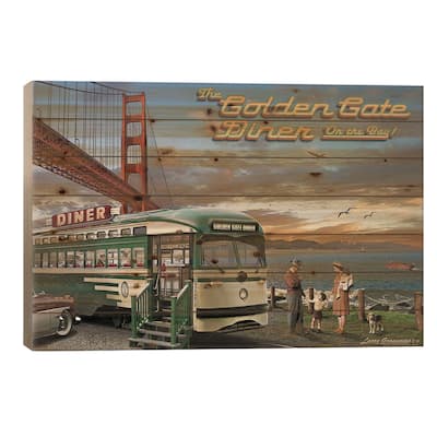 Golden Gate Diner Print On Wood by Larry Grossman - Multi-Color