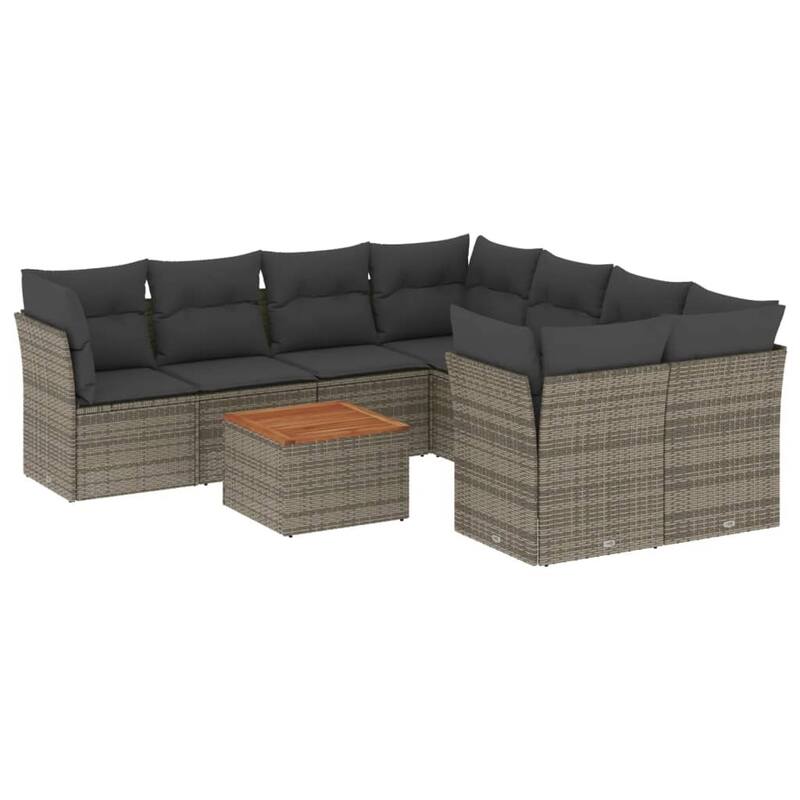 vidaXL Patio Sofa Set with Cushions Outdoor Furniture 9 Piece Poly Rattan - 21.7 x 21.7 x 14.6