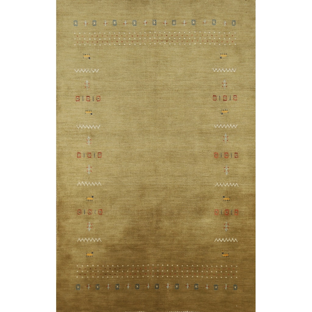 Hand Knotted Oriental 100% Wool Carpet Tribal Animal Pictorial Green Gabbeh Area Rug - 7' 9'' X 5' 0''