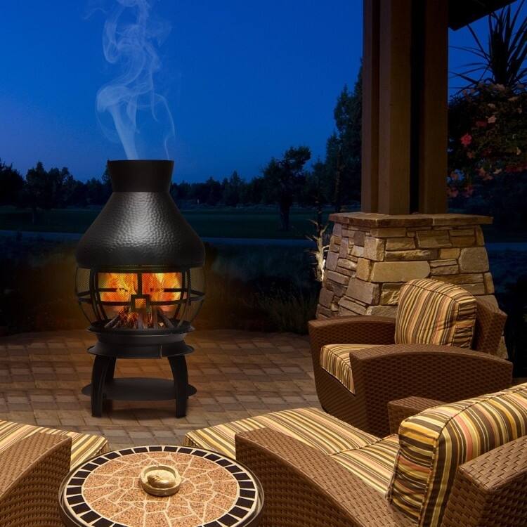 Black Rustic Iron Wood Burning Chiminea Fire Pit - 20 inches L x 20 inches W x 43.5 inches H