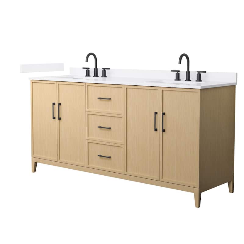 Wyndham Collection WCH717172D-QTZ-US3MXX Elan 72" Free Standing Double - White Oak / White Quartz Top / Matte Black
