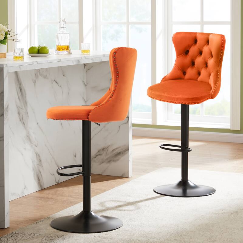 Velvet Adjustable Swivel Counter Height Barstools Set of 2